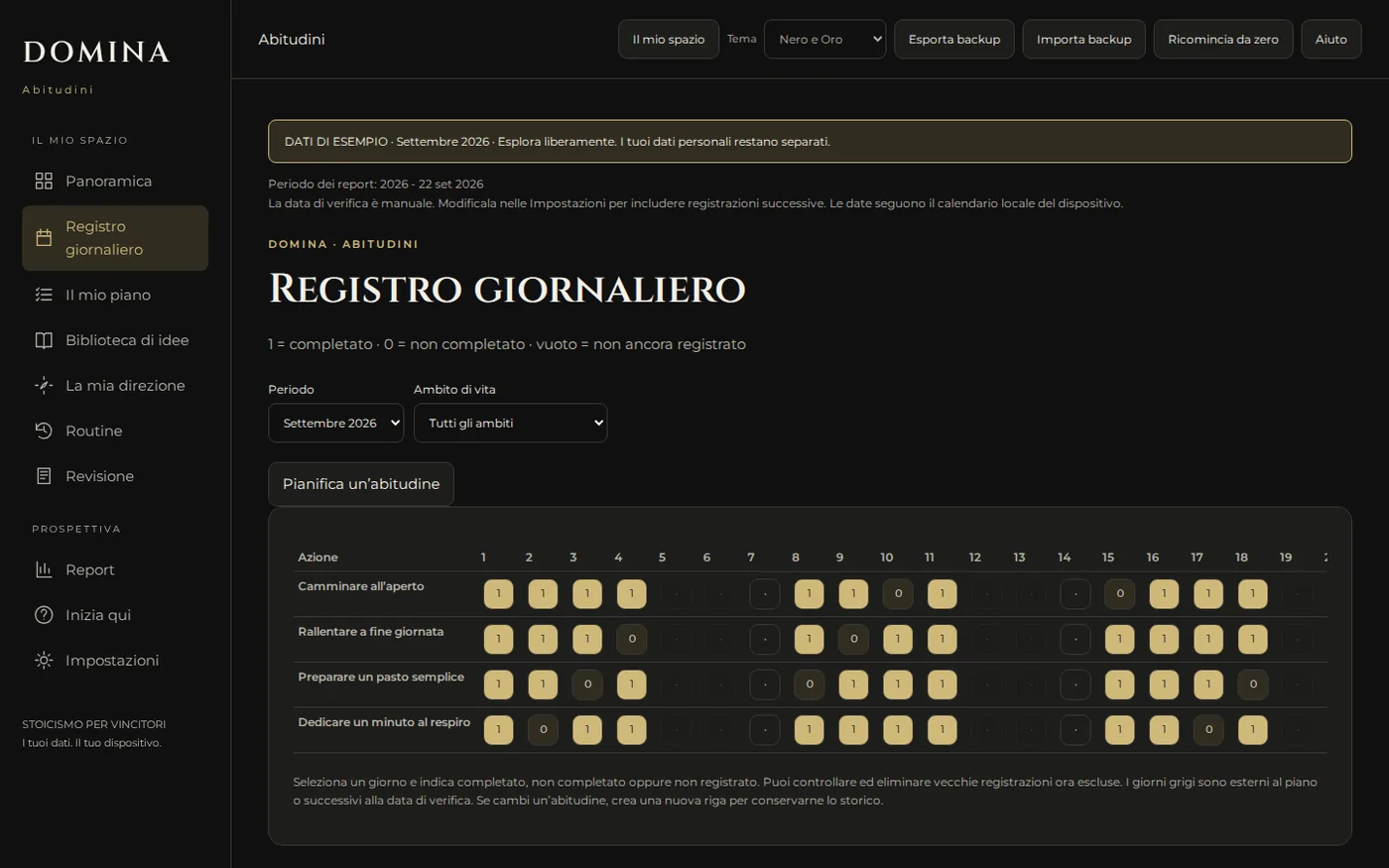 Schermata di registrazione dell’app DOMINA le tue Abitudini