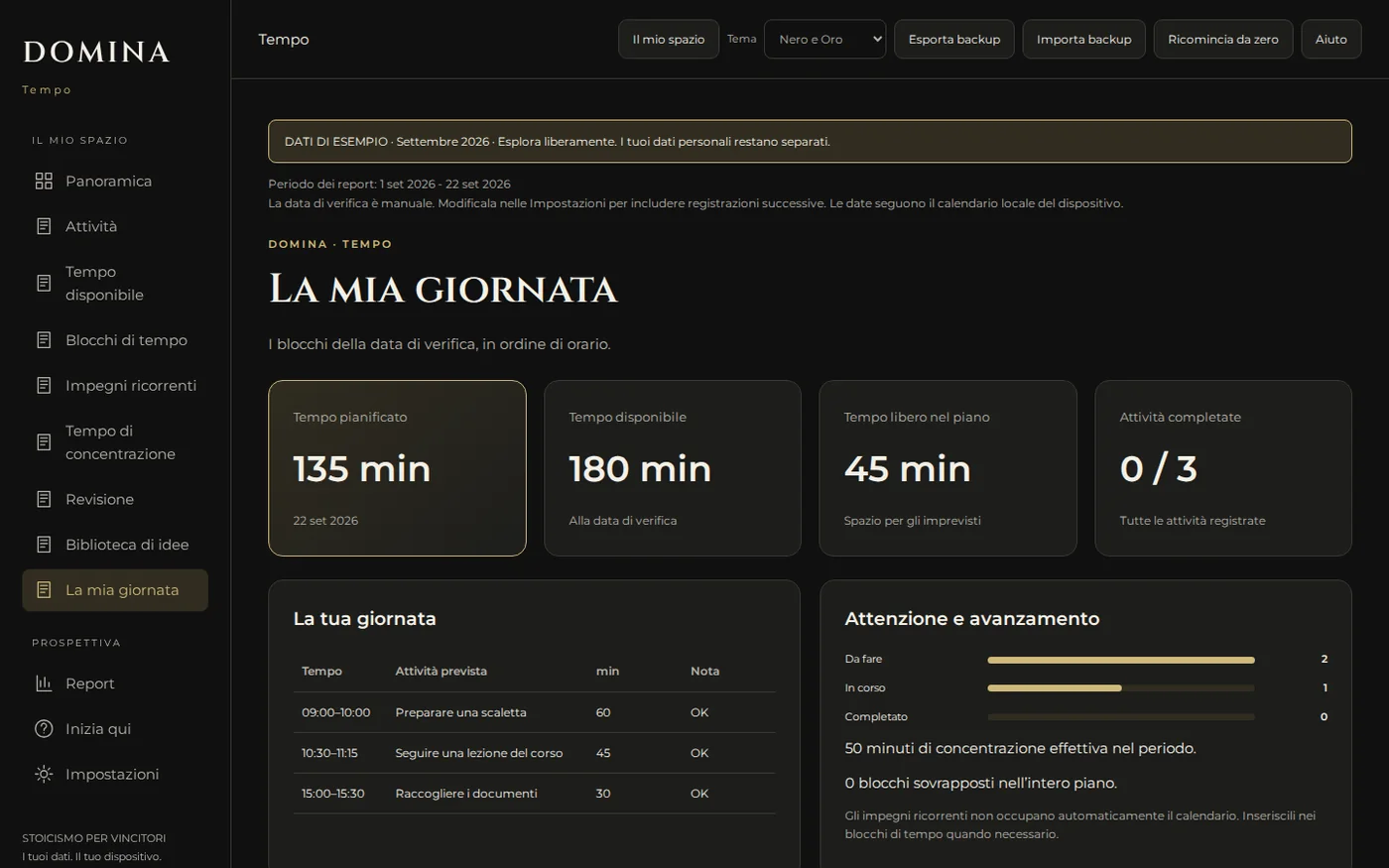 Schermata di registrazione dell’app DOMINA il tuo Tempo