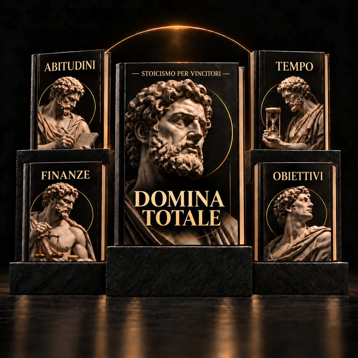 La collezione DOMINA: DOMINA Totale al centro, Abitudini e Finanze a sinistra, Tempo e Obiettivi a destra
